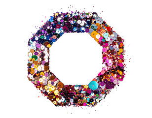 Colorful sequins form an octagonal shape with a black interior
