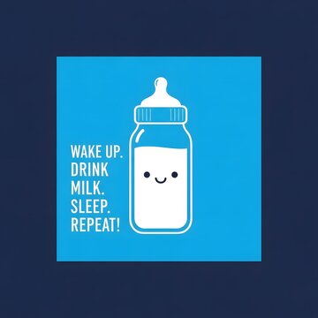 Cute baby bottle illustration with wake up drink milk sleep repeat quote