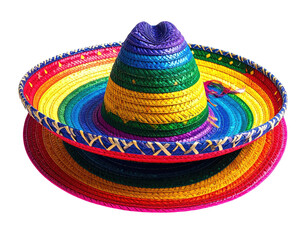 Vivid, multi-colored sombrero, woven straw, vibrant and festive