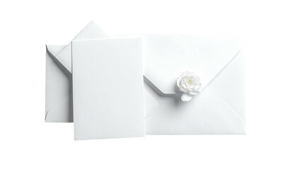 Stacked white stationery with a flower accent, clean, simple layout
