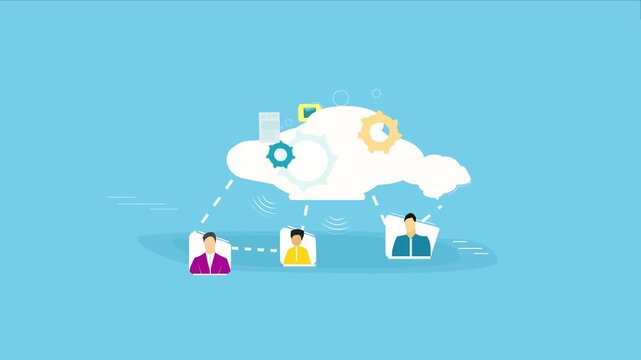Remotely online connect other employee for discussion, virtual meeting with cloud system, animation clip