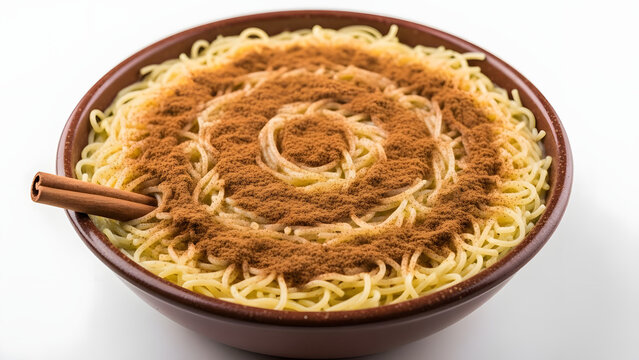 Portuguese sweet vermicelli pudding topped with cinnamon