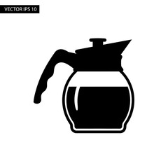 Obraz premium Glass Coffee Pot Silhouette Vector Icon Isolated on White Background - Breakfast Brew Carafe Symbol for Kitchen