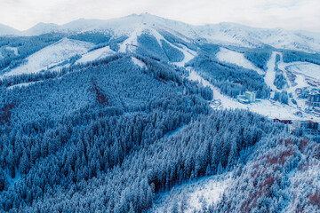 Jasn&aacute; ski resort in the Low Tatras Mountains, located in the Liptov region of Slovakia. Snow-covered peaks, alpine slopes, and winter landscape create a popular destination for skiing
