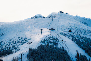 Jasn&aacute; ski resort in the Low Tatras Mountains, located in the Liptov region of Slovakia. Snow-covered peaks, alpine slopes, and winter landscape create a popular destination for skiing