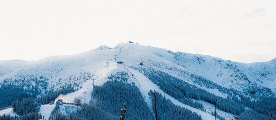 Jasn&aacute; ski resort in the Low Tatras Mountains, located in the Liptov region of Slovakia. Snow-covered peaks, alpine slopes, and winter landscape create a popular destination for skiing
