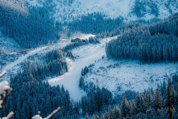 Jasn&aacute; ski resort in the Low Tatras Mountains, located in the Liptov region of Slovakia. Snow-covered peaks, alpine slopes, and winter landscape create a popular destination for skiing
