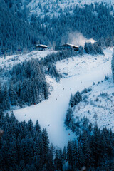 Jasn&aacute; ski resort in the Low Tatras Mountains, located in the Liptov region of Slovakia. Snow-covered peaks, alpine slopes, and winter landscape create a popular destination for skiing