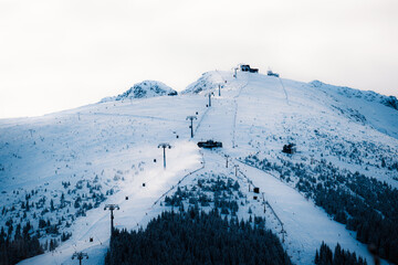 Jasn&aacute; ski resort in the Low Tatras Mountains, located in the Liptov region of Slovakia. Snow-covered peaks, alpine slopes, and winter landscape create a popular destination for skiing