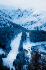 Jasn&aacute; ski resort in the Low Tatras Mountains, located in the Liptov region of Slovakia. Snow-covered peaks, alpine slopes, and winter landscape create a popular destination for skiing