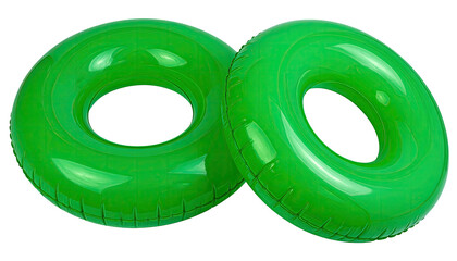Two inflatable, vibrant green rings, rendered on a solid black background