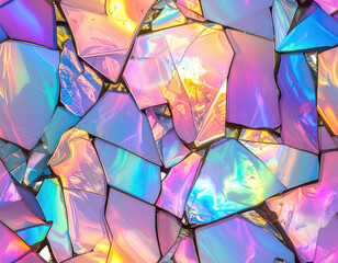 Shards of iridescent material forming a fractured abstract pattern