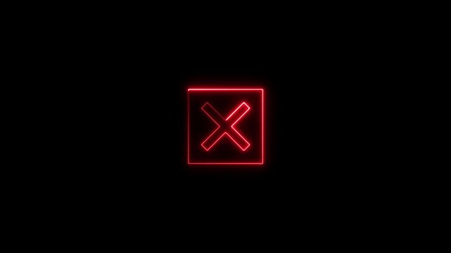 Cross mark icon in square box, vector illustration, symbol of wrong, decline, error, or close button on black background
