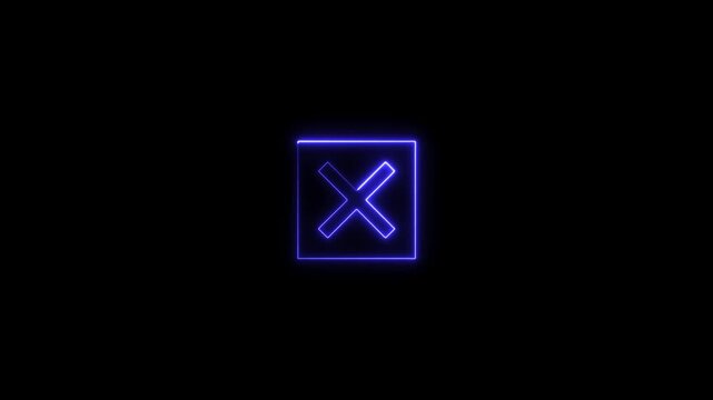 Cross mark icon in square box, vector illustration, symbol of wrong, decline, error, or close button on black background
