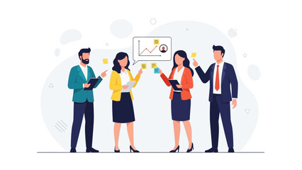 Fototapeta premium Business Team Planning Strategy with Sticky Notes and Analytics Chart