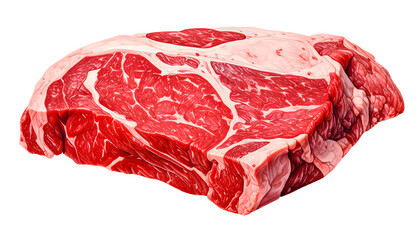A large, raw, marbled cut of beef isolated on a black background