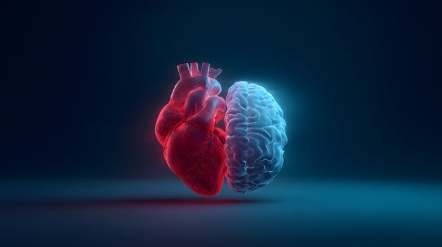 Artistic depiction of human heart and brain, representing emotions and intellect.