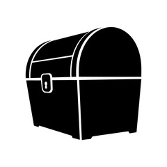 Silhouette of a Closed Treasure Chest Vector Icon - Pirate Loot Box Black Shape Illustration Isolated on White Background
