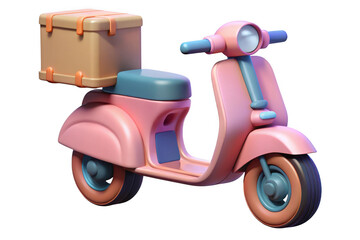 Obraz premium A pink scooter with a package on the back, ready for delivery. isolated on transparent background