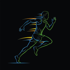 Dynamic Neon Outline of a Male Runner in Motion.