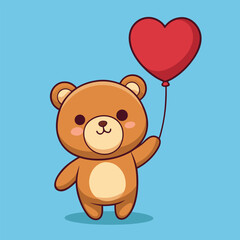 Obraz premium Cute Cartoon Bear Holding a Heart-Shaped Balloon for Valentine's Day