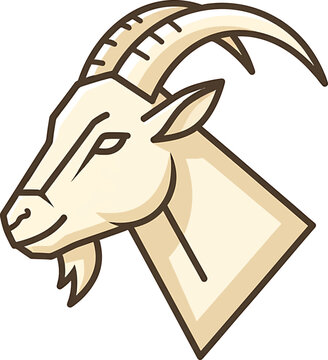 Cartoon illustration of a goats head with horns.