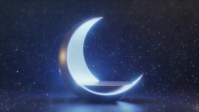 Crescent Moon in Starry Night Sky.