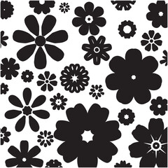 Black Silhouette Floral Pattern On White Background. 