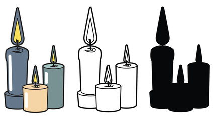Obraz premium A colorful illustration of lit candles in various shapes and sizes
