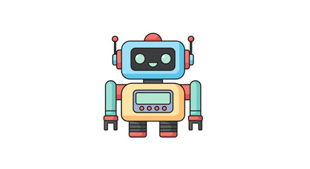 Naklejka premium Cute cartoon robot with a screen and antennas ready for action and fun.