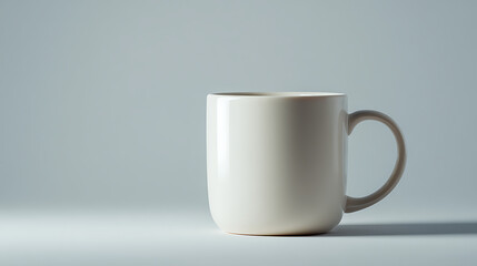Obraz premium Minimalist White Ceramic Coffee Mug on a Clean Studio Background with Soft Lighting and Shadow