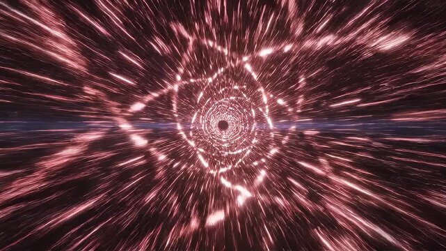 Abstract tunnel of light and color, swirling inwards towards a dark center
