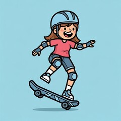 Obraz premium Young Girl Skateboarding with Safety Gear.