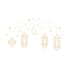 A beautiful illustration of lanterns and stars in a peaceful night sky