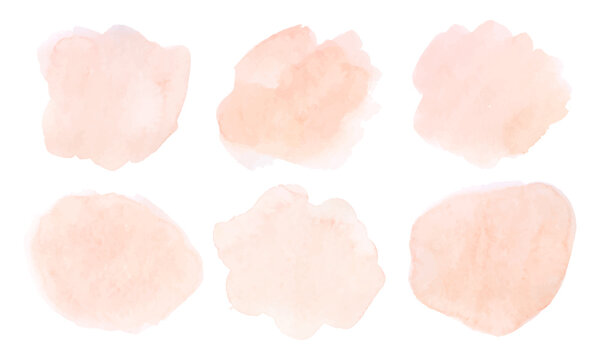 Peach watercolor splash with soft coral and rose tints form vector abstract background, featuring gentle blotch patterns and light pastel washes ideal for creative projects.