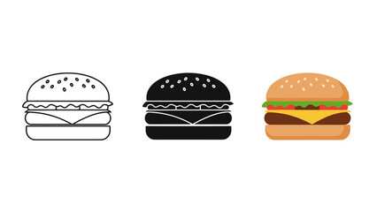 Three different styles of hamburger illustrations Vector