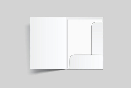 A4 Size paper folder mockup bi fold design and paper with pocket on isolated on background.Blank folded paper, open leaflet template for print layout, brochure, presentation document, flyer, catalogue