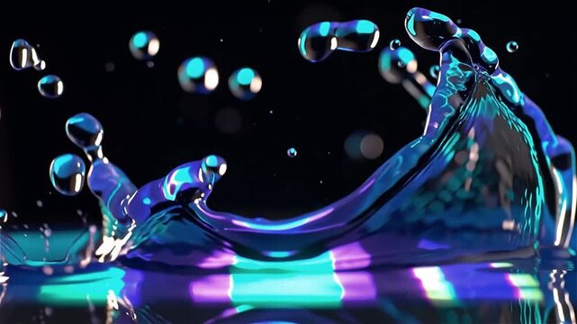 Vibrant Water Splash with Neon Reflections on Dark Background vector illustration