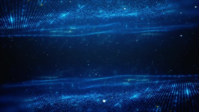 Abstract blue data waves with glowing particles and futuristic technology background