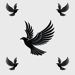 Obraz premium Flying Bird Silhouette Vector Illustration Isolated on White Background – Minimal Black Wildlife Design