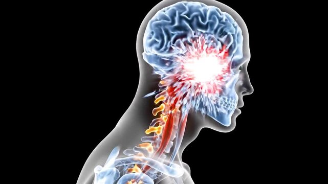 Whiplash Neck Injury During Car Crash Showing Cervical Spine S Curve Hyperextension Hyperflexion Ligament Tears and Brain Motion