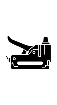 Black stapler on white background icon.
