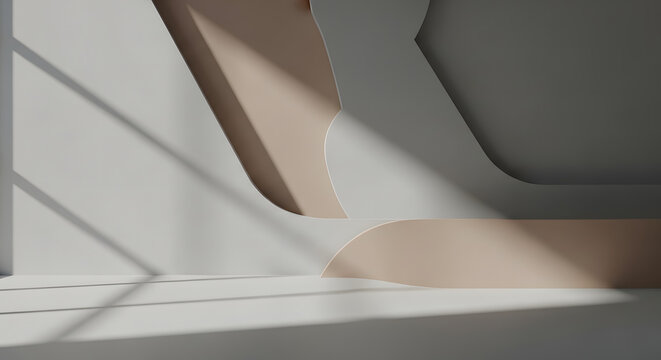 Abstract design of light and shadow in a minimalist space with curved shapes and smooth lines