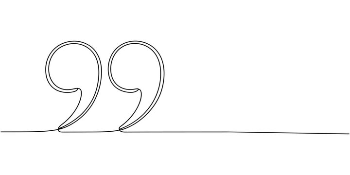 Quotes mark continuous one line abstract drawing isolated minimalist outline vector illustration design