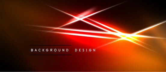 Obraz premium Abstract background features vibrant orange, red light streaks. Diagonal lines converge toward bright focal point. Dark borders frame design.