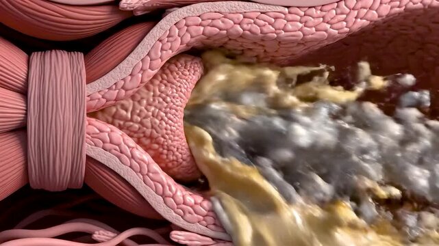 Asthma Attack Inside a Bronchiole Showing Muscle Spasm Airway Swelling Mucus Obstruction and Severely Restricted Airflow