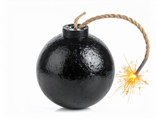 bomb with burning wick on a white background 