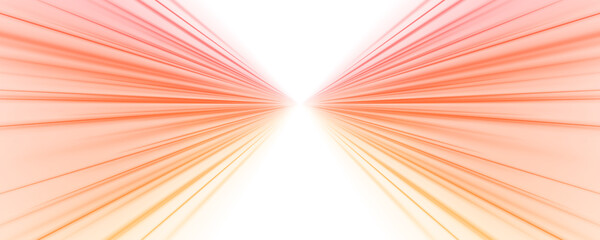 Fototapeta premium Flowing bright orange-pink neon streaks race along the night road, forming curved glowing trails. Motion blur and luminous effects convey high-speed motion and acceleration. Ideal for digital or sci-f