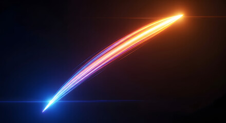 Ligh effect Bright orange and pink light streak with blue glow against a dark background abstract burn