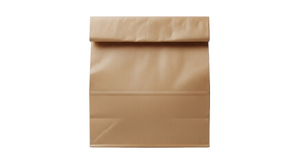 A brown paper bag with a folded top sitting on a white background